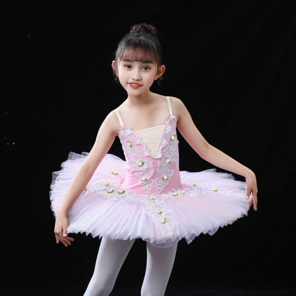 Pink blue Ballet dress tutu skirt girls puffy ballerina dance clothes toddler flat tutu professional little swan lake performance clothing